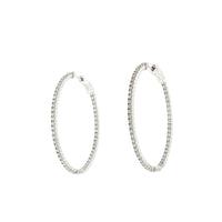 14K White Gold Large Oval Diamond Hoop Earrings
