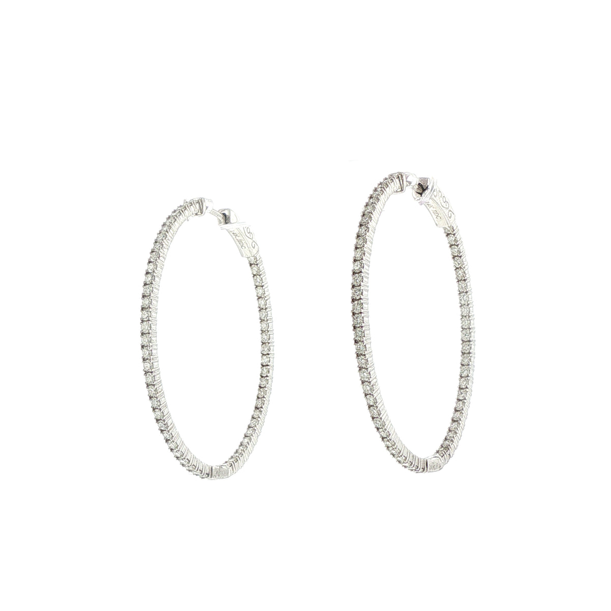 14K White Gold Large Oval Diamond Hoop Earrings