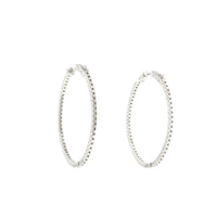 14K White Gold Large Oval Diamond Hoop Earrings