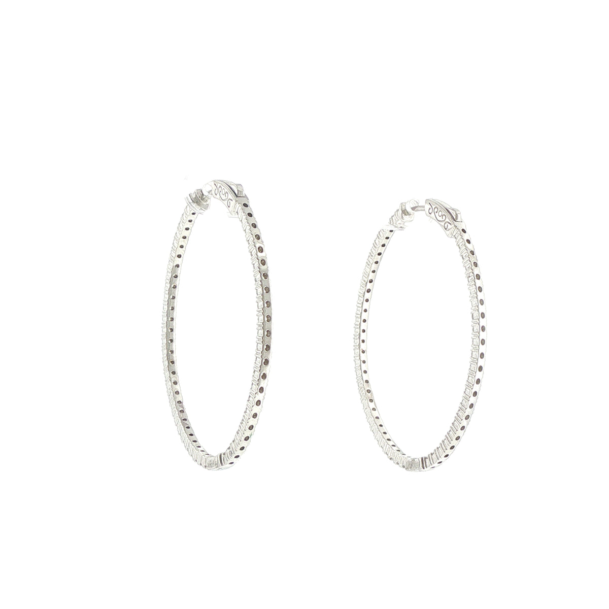 14K White Gold Large Oval Diamond Hoop Earrings