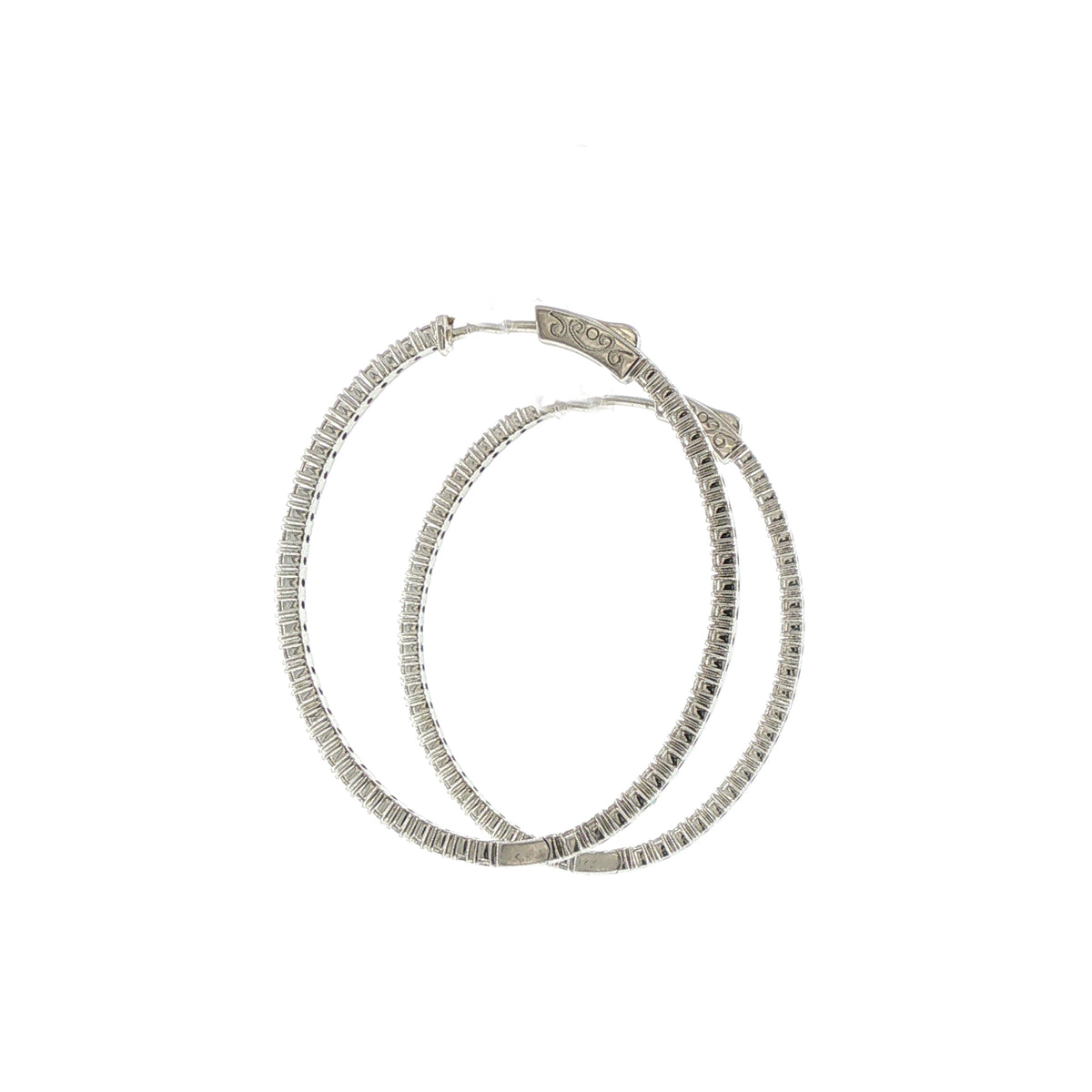 14K White Gold Large Oval Diamond Hoop Earrings