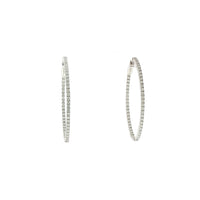 14K White Gold Large Oval Diamond Hoop Earrings