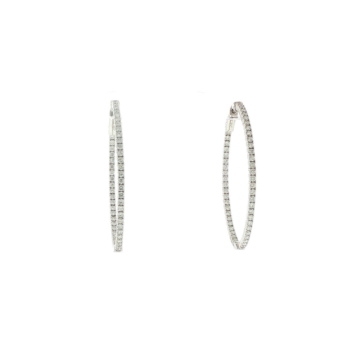 14K White Gold Large Oval Diamond Hoop Earrings