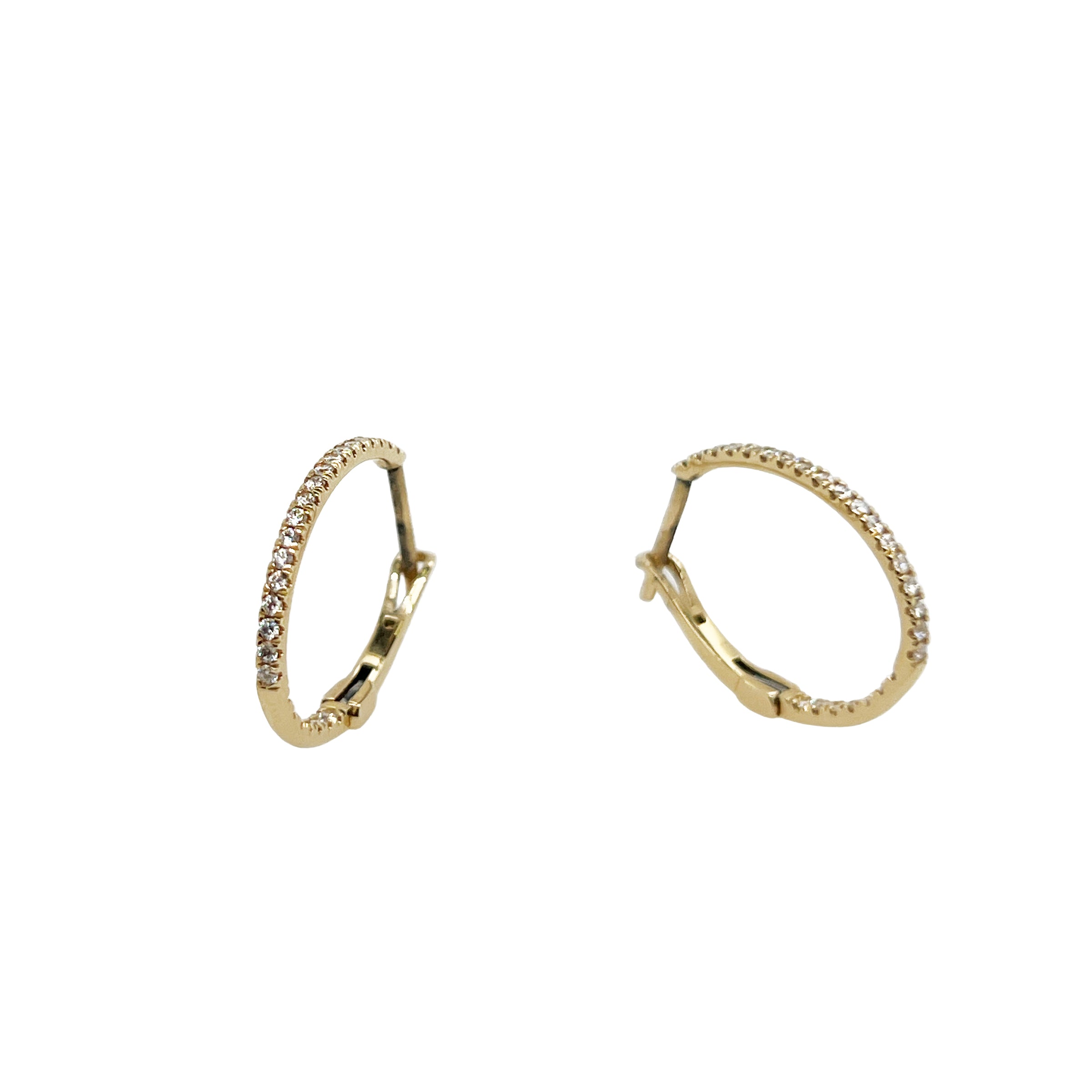 14K Yellow Gold Diamond Oval Hoop Earrings