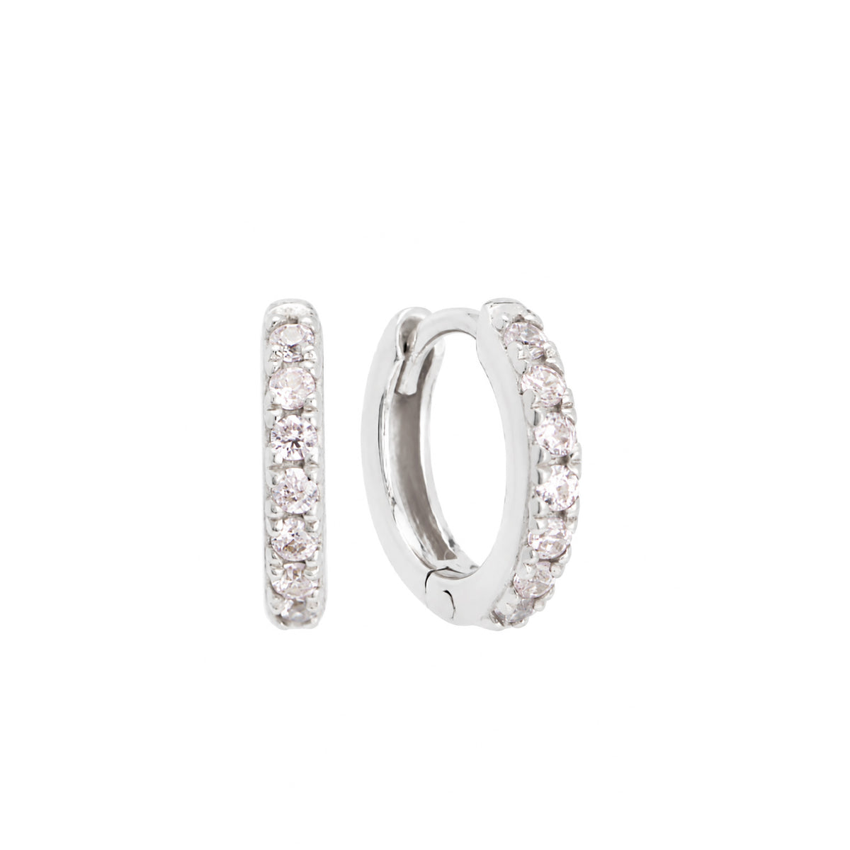 14K White Gold Small Diamond Huggie Earrings - NAGI