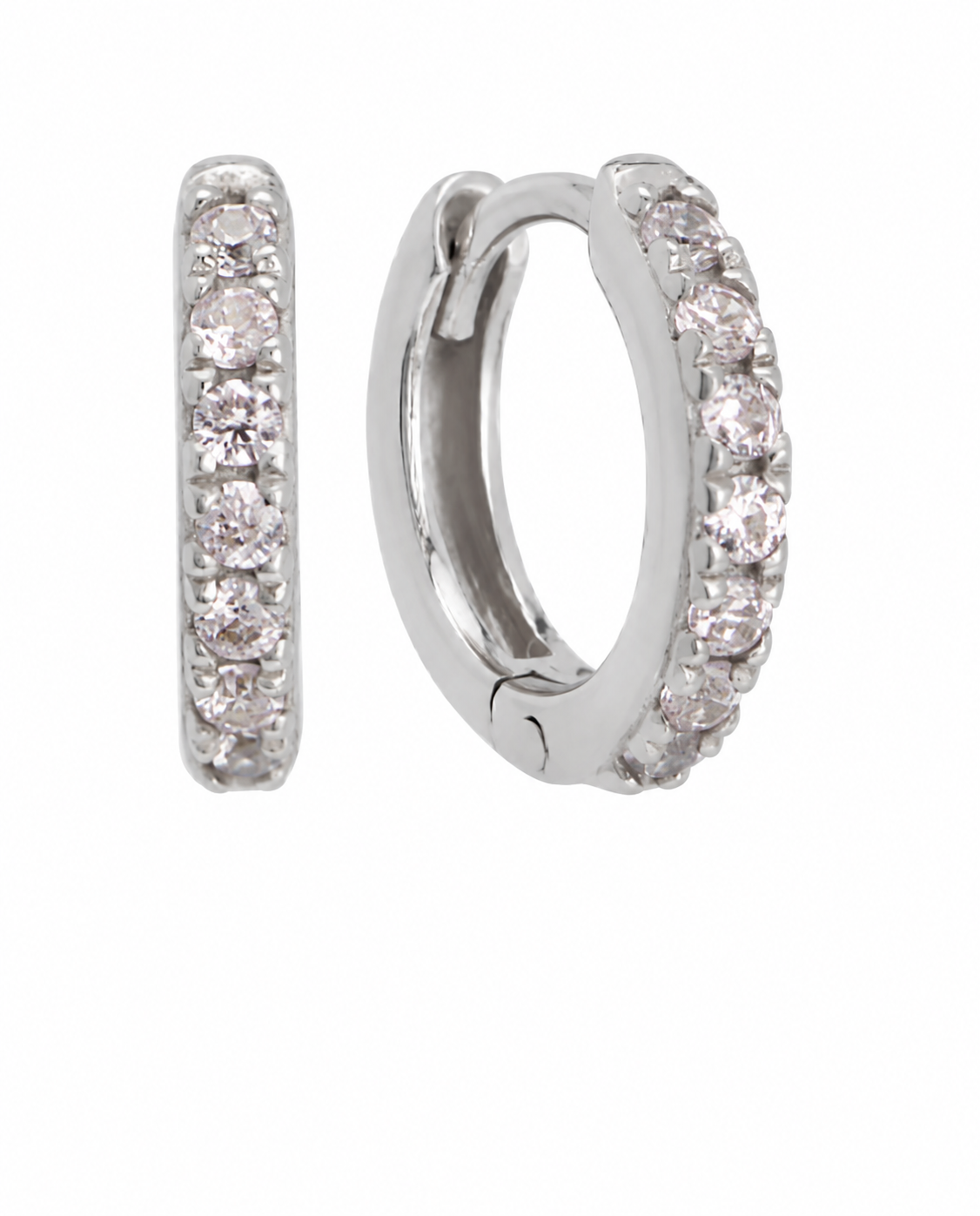 14K White Gold Small Diamond Huggie Earrings