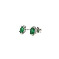 18K White Gold Oval Cut Emerald Diamond Stud Earrings