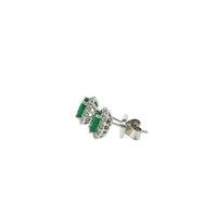 18K White Gold Oval Cut Emerald Diamond Stud Earrings