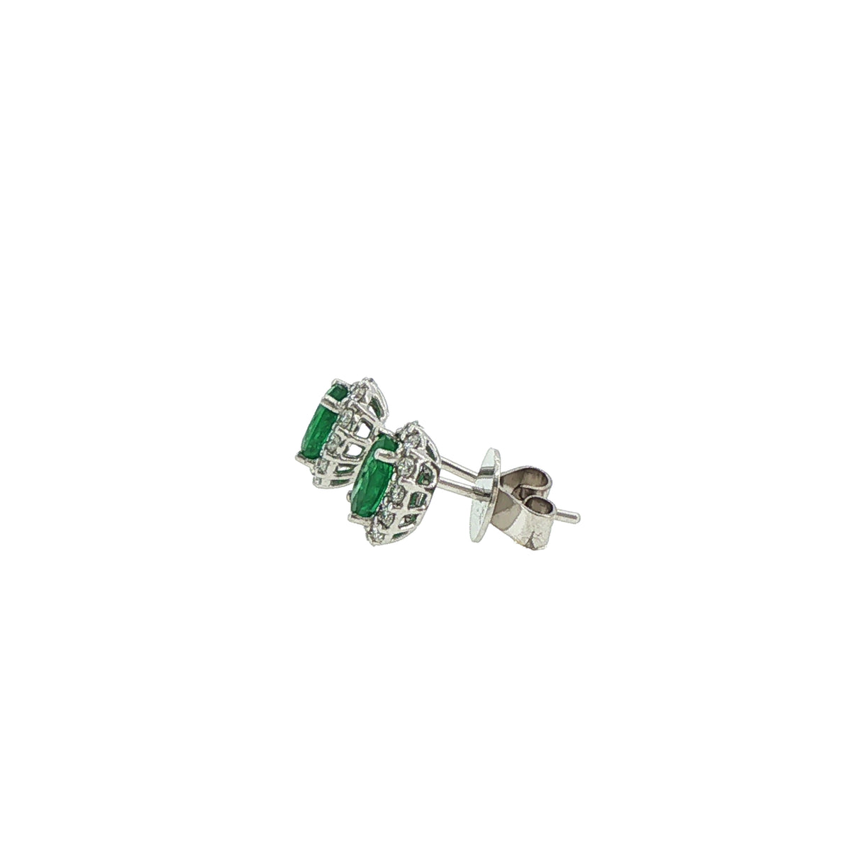 18K White Gold Oval Cut Emerald Diamond Stud Earrings