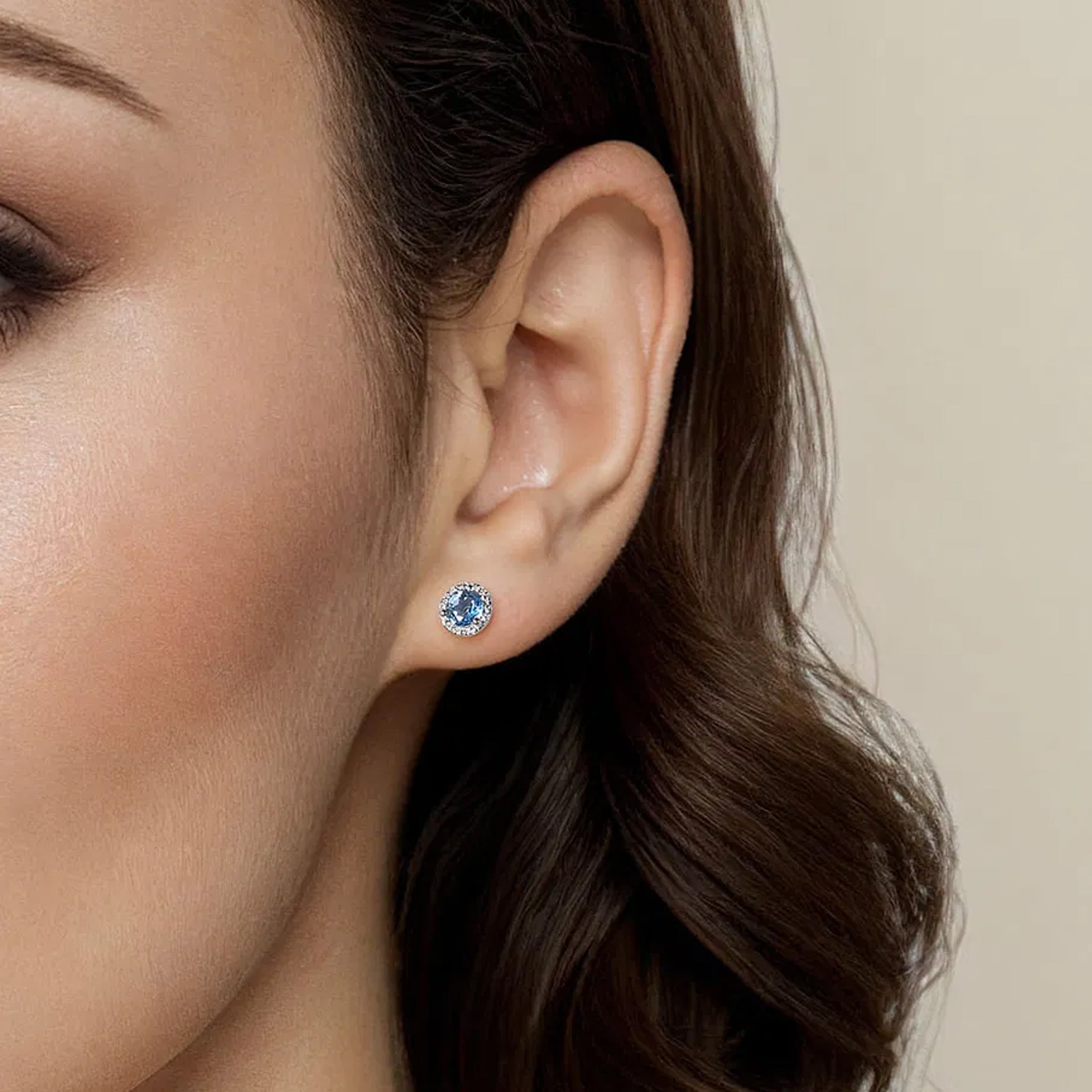 Gabriel & Co. 14K White Gold Diamond Halo Swiss Blue Topaz Stud Earrings