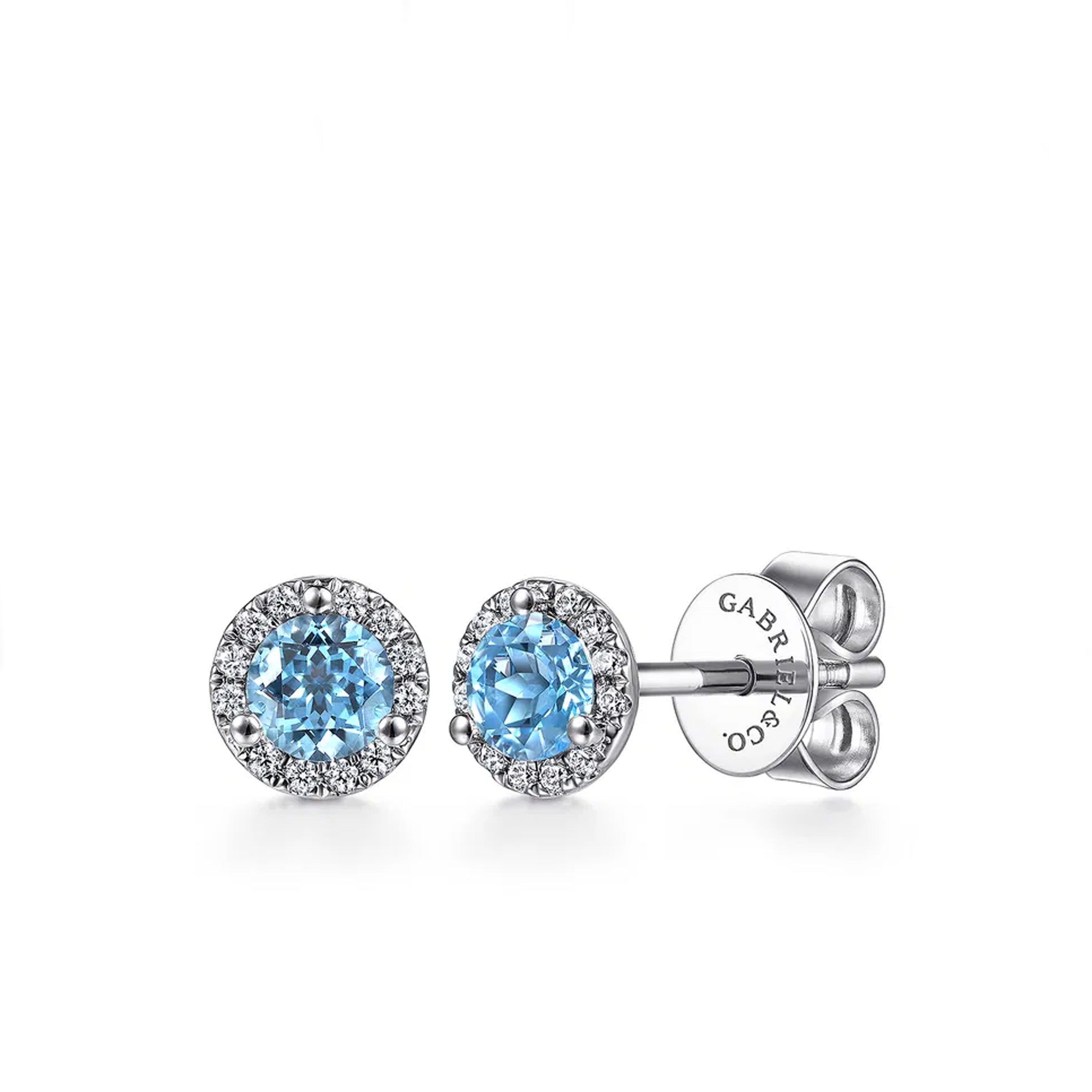 Gabriel & Co. 14K White Gold Diamond Halo Swiss Blue Topaz Stud Earrings