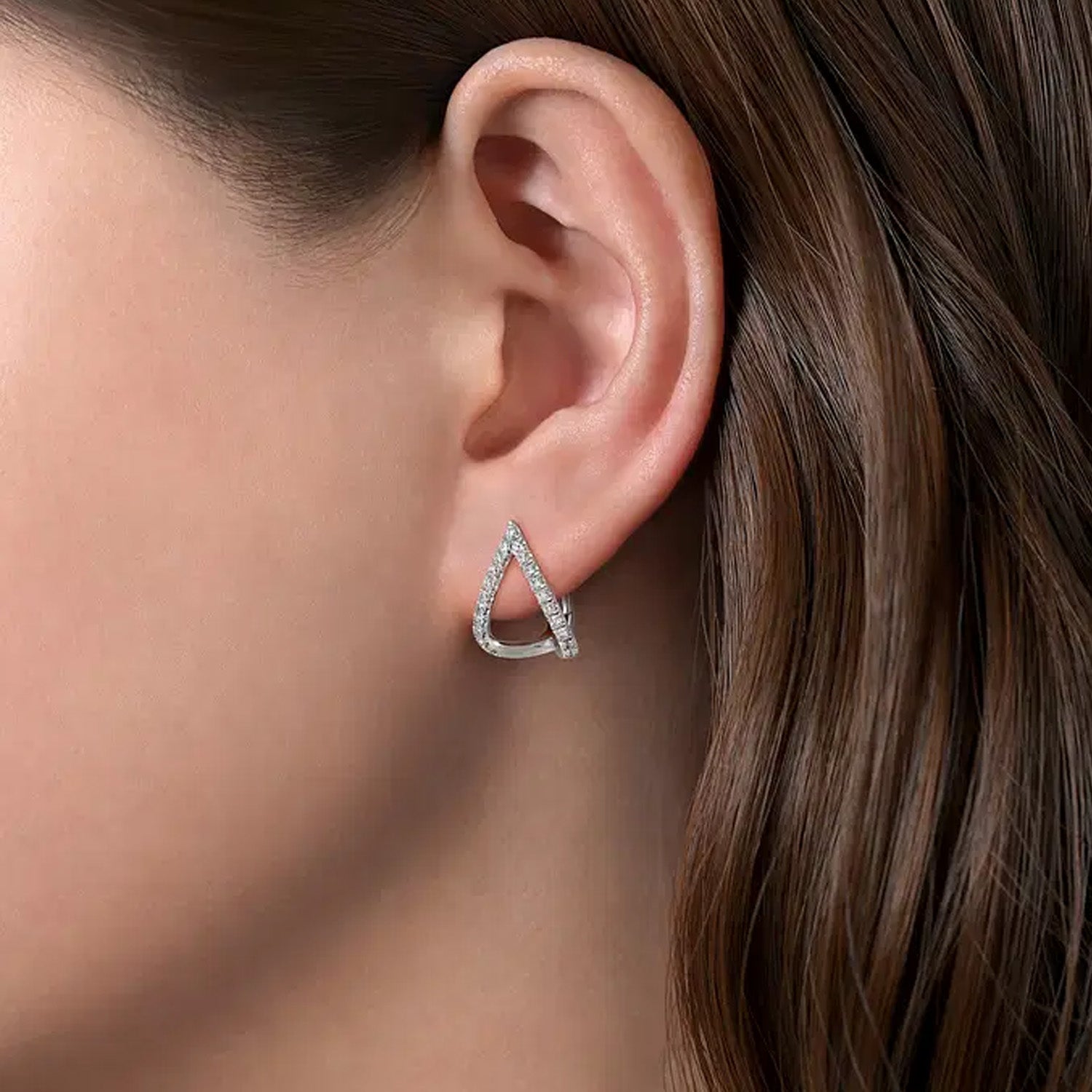 Gabriel & Co. 14K White Gold Inverted V Diamond Huggies - NAGI