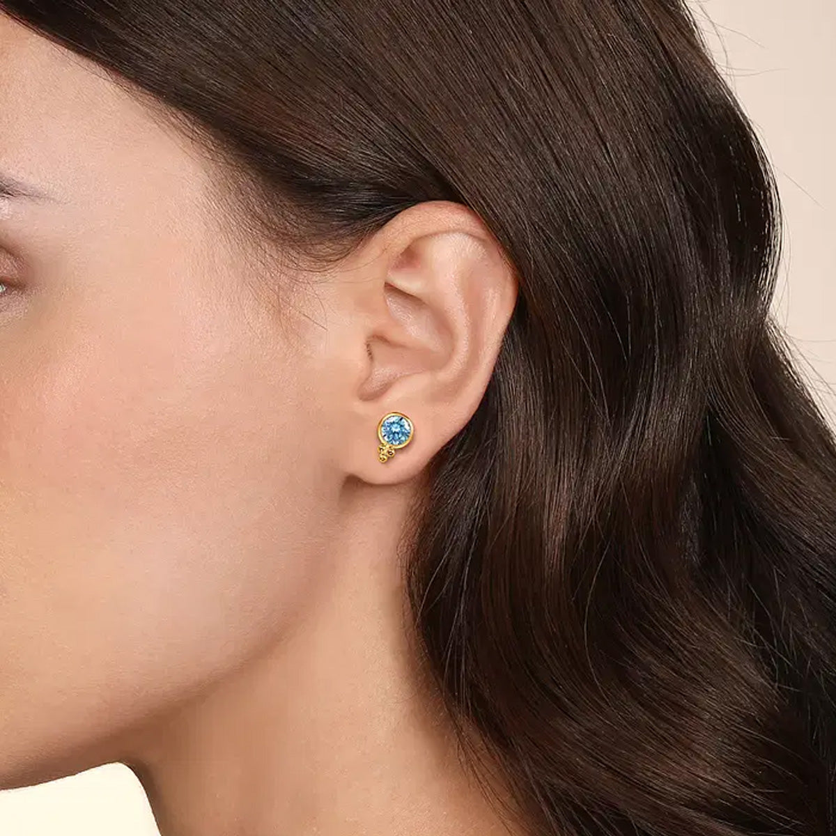 Gabriel & Co. 14K Yellow Gold Round Bezel London Blue Topaz Stud Earrings - NAGI