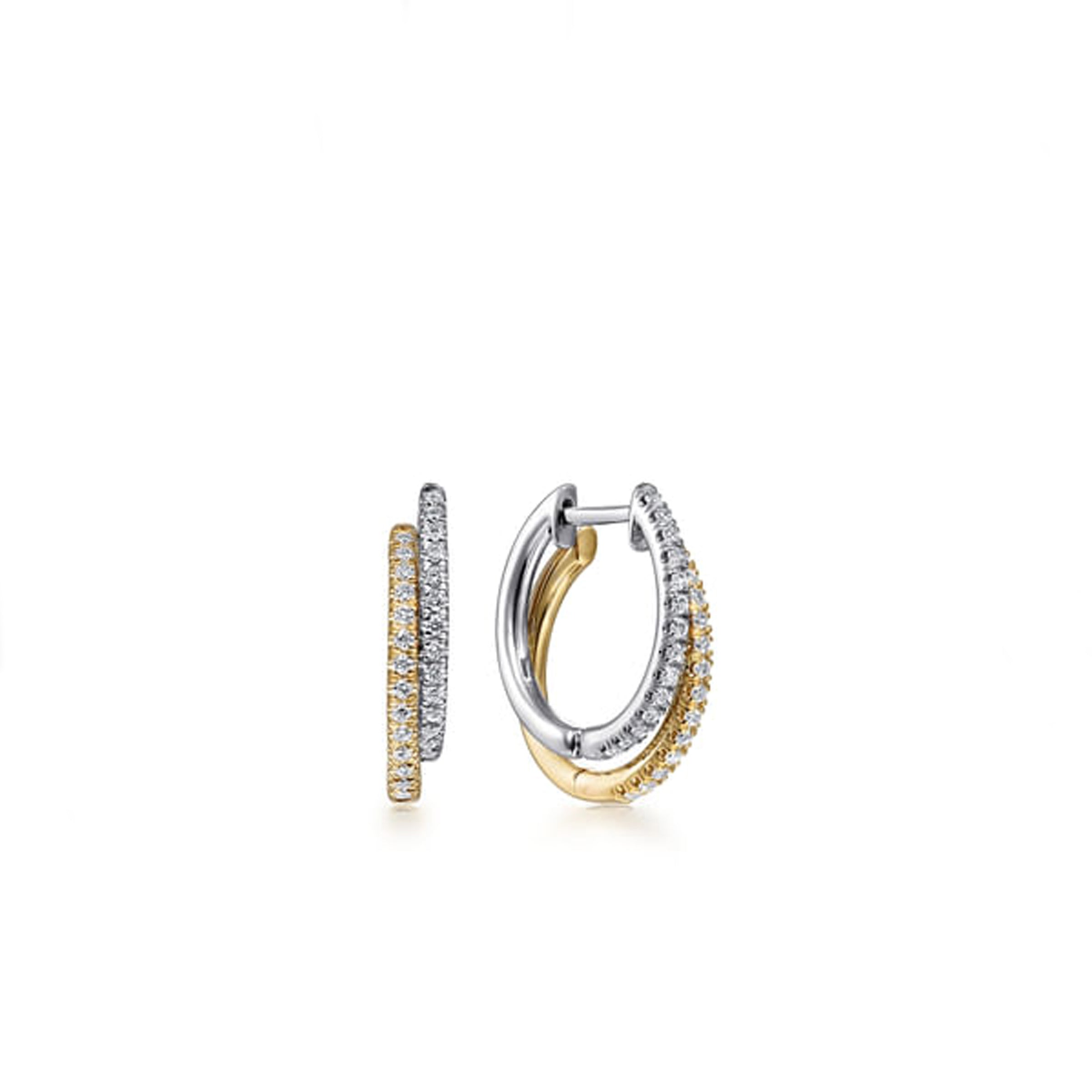 Gabriel & Co. 14K Yellow-White Gold Layered 15mm Diamond Huggie Earrings