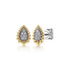 Gabriel 14K Yellow-White Gold Teardrop Shape Beaded Frame Diamond Stud Earrings