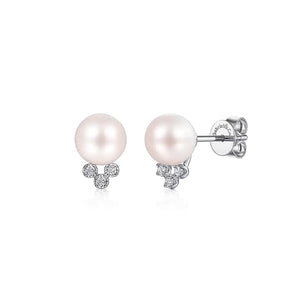 Gabriel 14K White Gold Diamond and Pearl Stud Earring