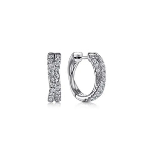 Gabriel 14K White Gold 15mm Diamond Criss Cross Huggie Earrings