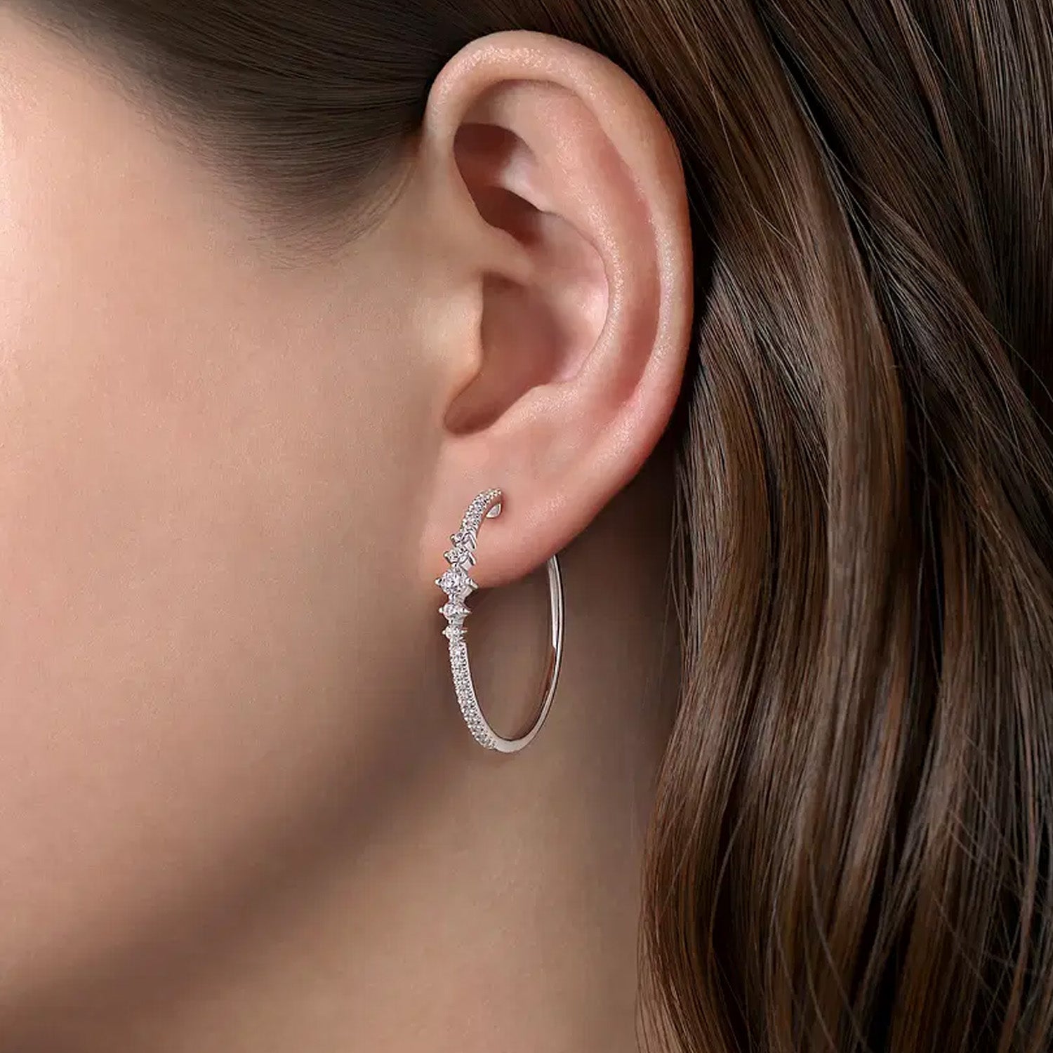 Gabriel & Co. 14K White Gold Diamond Classic Hoop Earrings