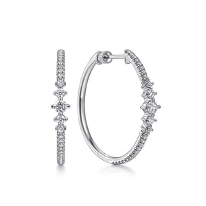 Gabriel 14K White Gold 30mm Diamond Classic Hoop Earrings