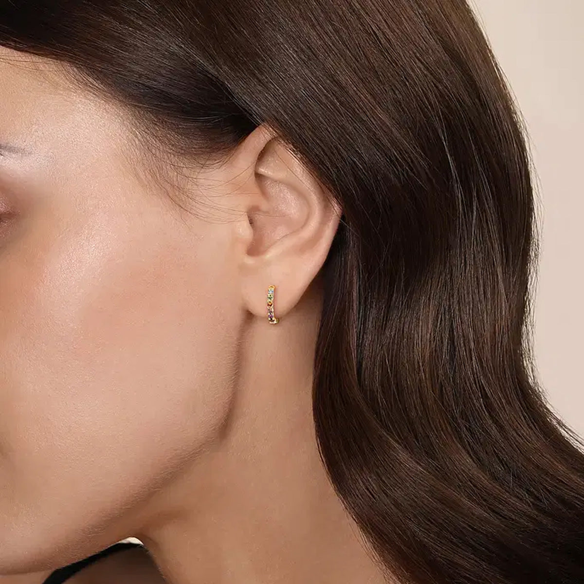 Gabriel & Co. 14K Yellow Gold Rainbow Color Stone Huggie Earrings