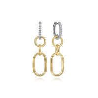 Gabriel & Co. 14K White and Yellow Gold Diamond Hollow Tube Huggie Drop Earrings