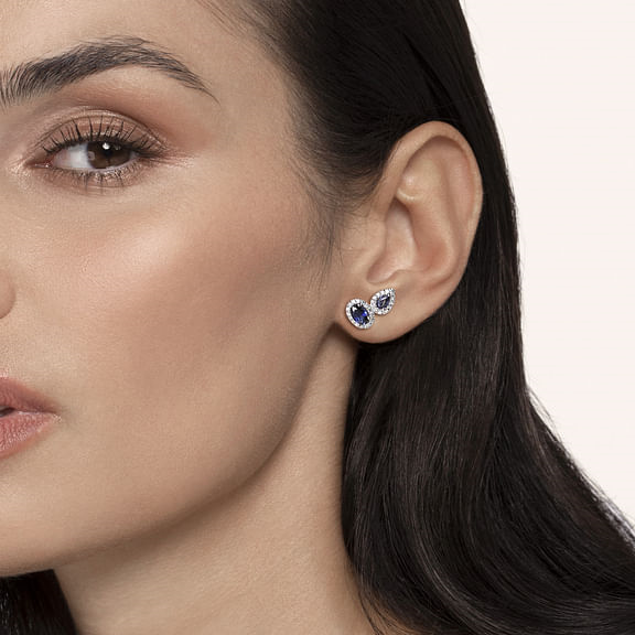 Gabriel & Co. 14K White Gold Toi et Moi Sapphire and Diamond Stud Earrings