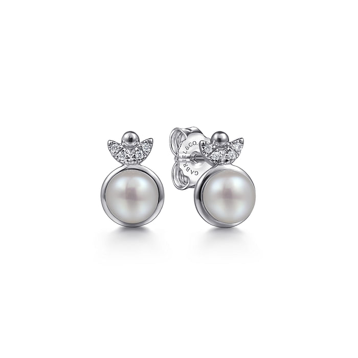 Gabriel & Co. Sterling Silver Diamond Bujukan Pearl Stud Earrings - NAGI
