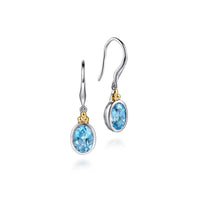 Gabriel & Co. 14K Yellow Gold Sterling Silver Blue Topaz Drop Earrings