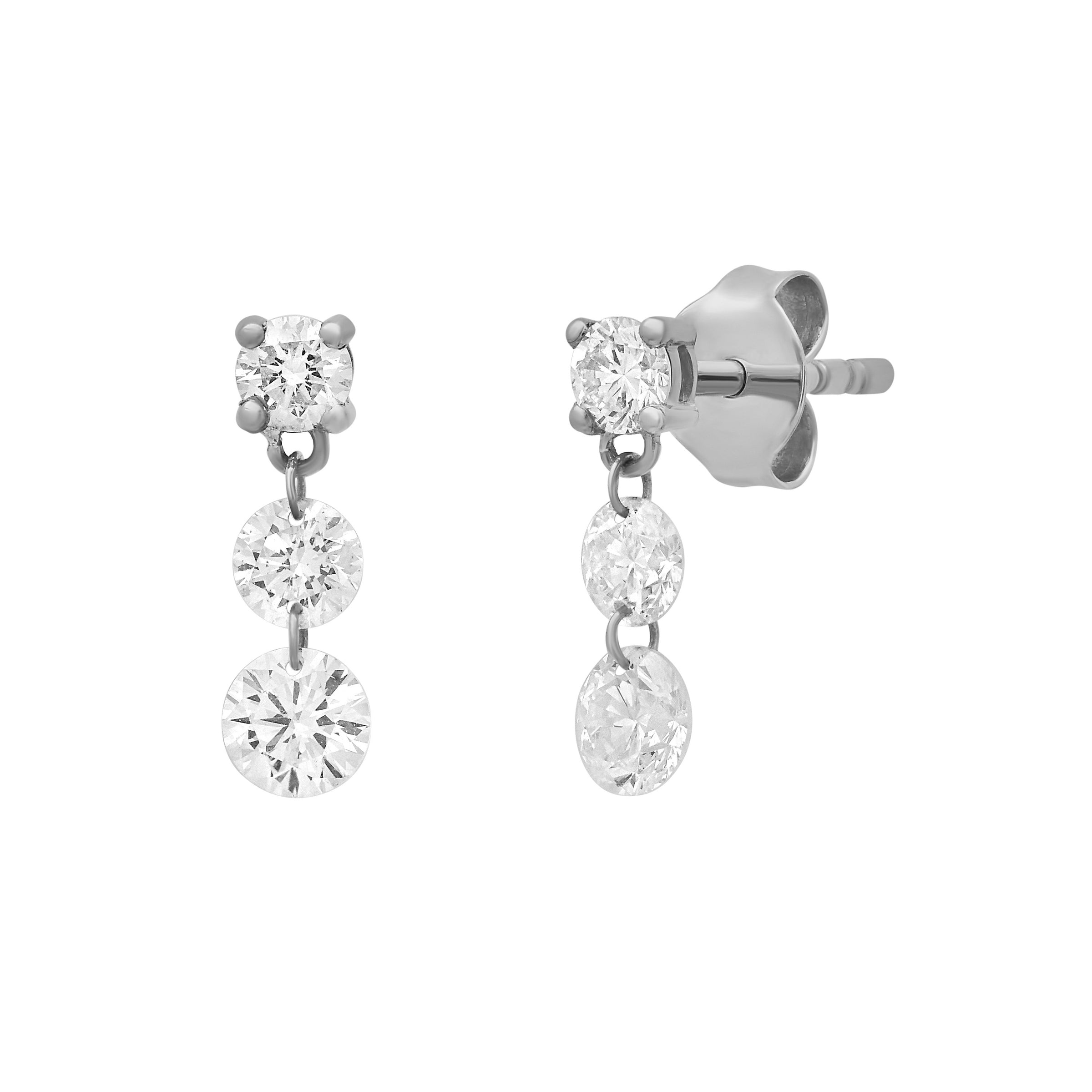 18K White Gold Floating Diamond Drop Earrings