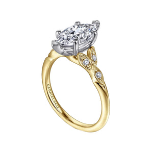 Gabriel 14K White-Yellow Gold Marquise Shape Diamond Engagement Ring Mounting