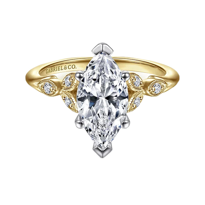 Gabriel 14K White-Yellow Gold Marquise Shape Diamond Engagement Ring Mounting