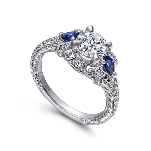 Gabriel & Co. Chrystie 14K White Gold Round Sapphire and Diamond Engagement Ring - NAGI