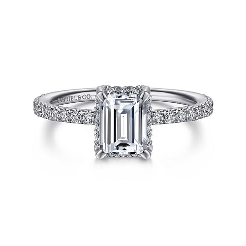 Gabriel & Co. Hart 14K White Gold Hidden Halo Emerald Cut Diamond Engagement Ring - NAGI