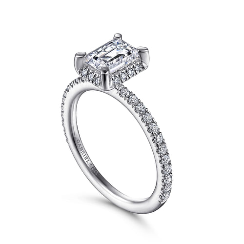 Gabriel & Co. Hart 14K White Gold Hidden Halo Emerald Cut Diamond Engagement Ring - NAGI