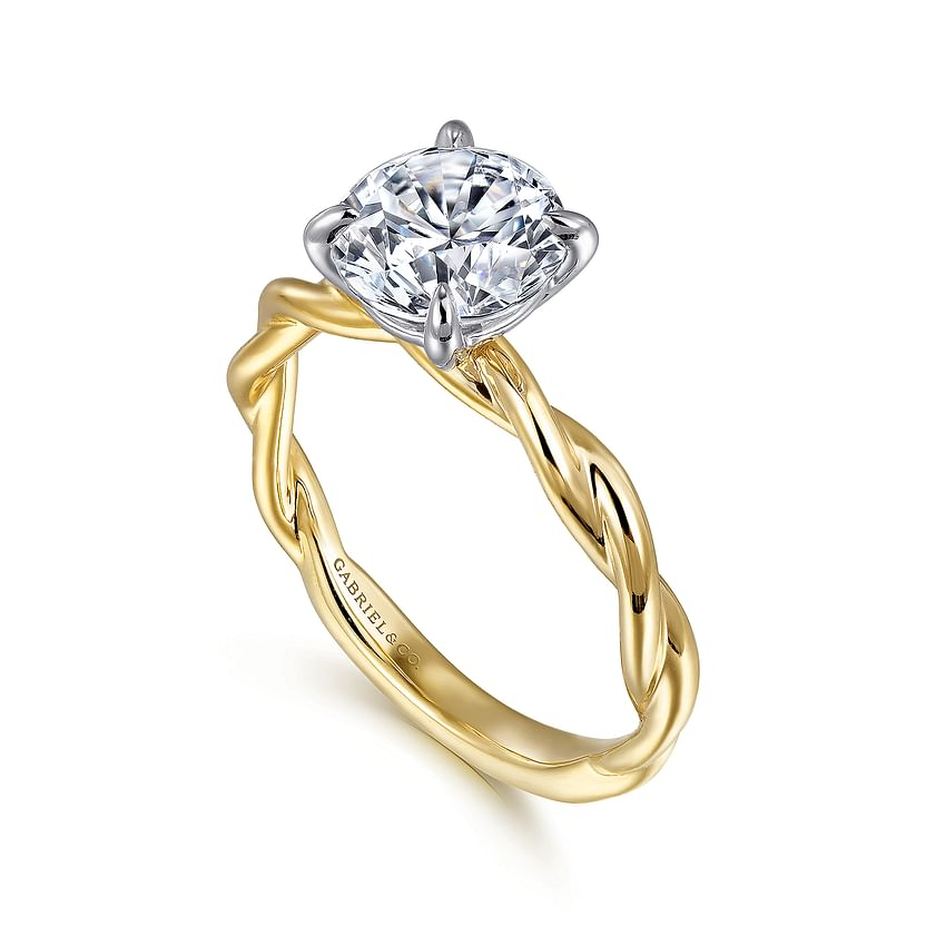 Gabriel & Co. Emersin 14K White and Yellow Gold Twisted Round Diamond Engagement Ring - NAGI