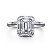Gabriel & Co. Cammie 14K White Gold Art Deco Halo Emerald Cut Diamond Engagement Ring - NAGI