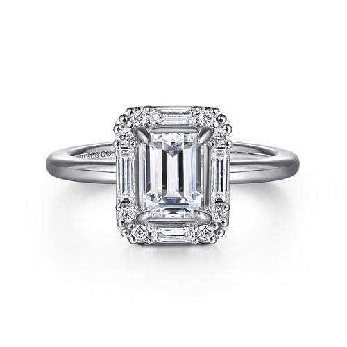 Gabriel & Co. Cammie 14K White Gold Art Deco Halo Emerald Cut Diamond Engagement Ring - NAGI
