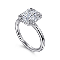 Gabriel & Co. Cammie 14K White Gold Art Deco Halo Emerald Cut Diamond Engagement Ring - NAGI