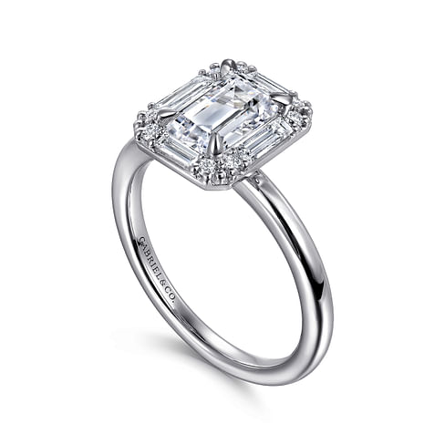 Gabriel & Co. Cammie 14K White Gold Art Deco Halo Emerald Cut Diamond Engagement Ring - NAGI