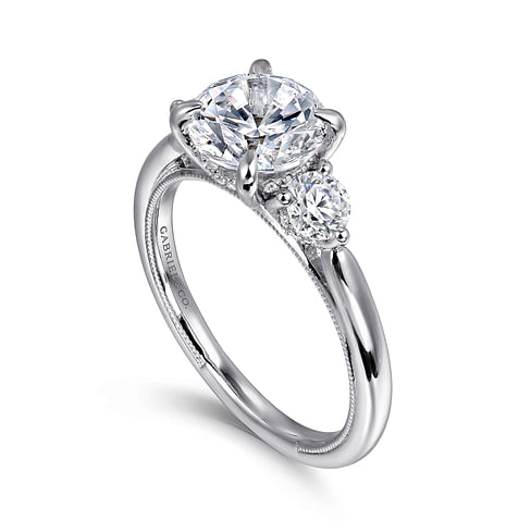 Gabriel & Co. Abbi 14K White Gold Round Three Stone Diamond Engagement Ring - NAGI