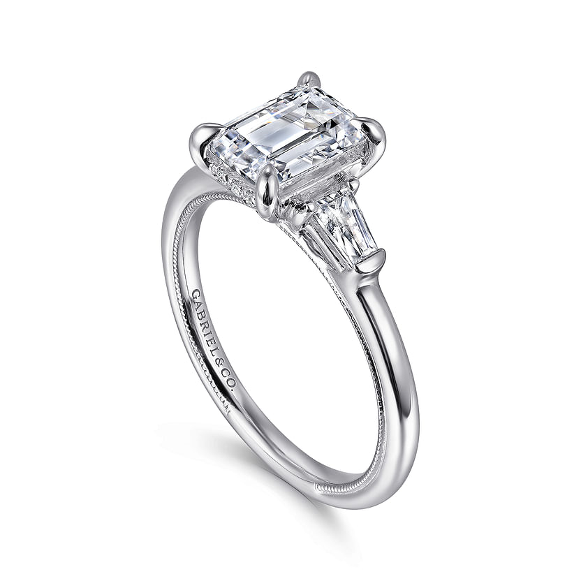 Gabriel & Co. Feana 14K White Gold Emerald Cut Three Stone Diamond Engagement Ring - NAGI