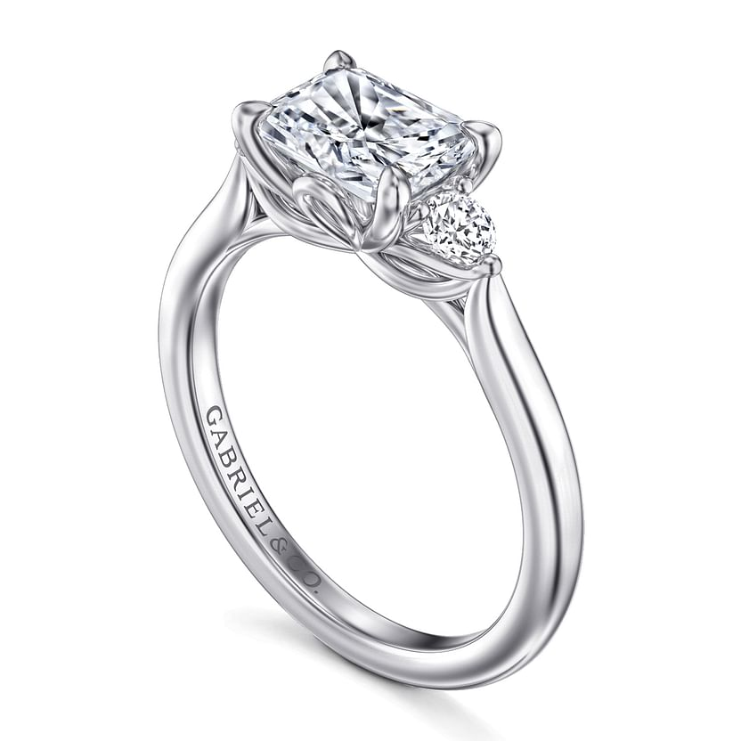 Gabriel & Co. Darline 14K White Gold Radiant Cut Three Stone Lotus Diamond Engagement Ring - NAGI