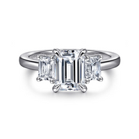 Gabriel & Co. Stephi 14K White Gold Emerald Cut Three Stone Diamond Engagement Ring
