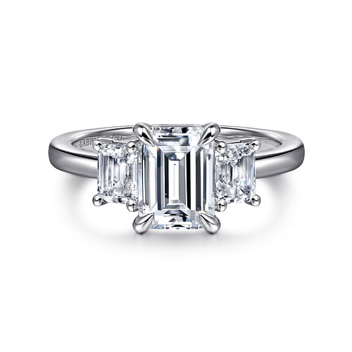 Gabriel & Co. Stephi 14K White Gold Emerald Cut Three Stone Diamond Engagement Ring