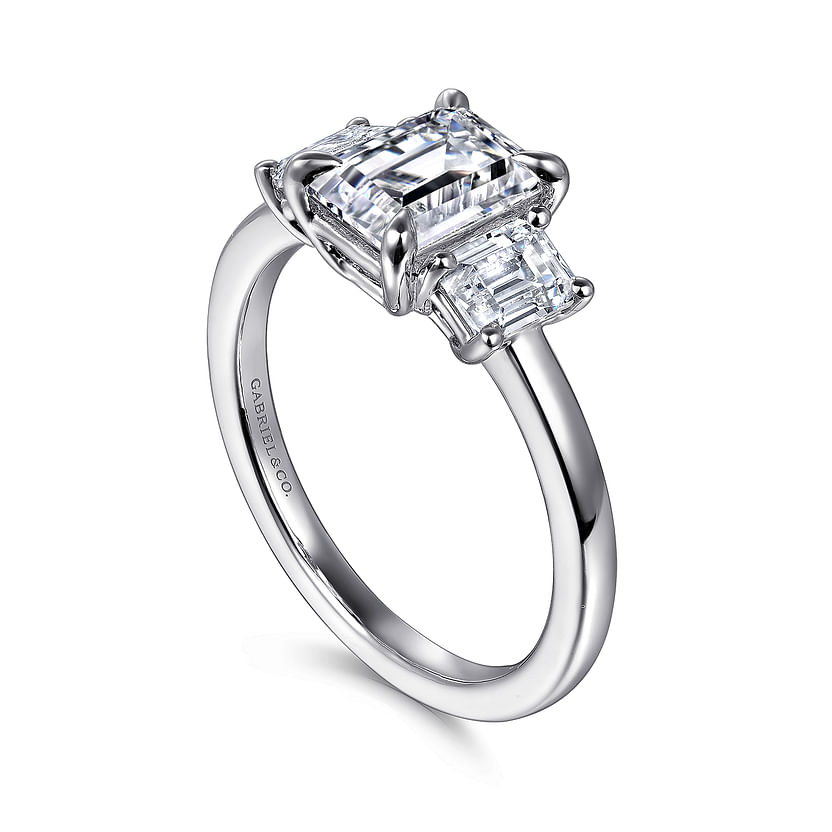 Gabriel & Co. Stephi 14K White Gold Emerald Cut Three Stone Diamond Engagement Ring