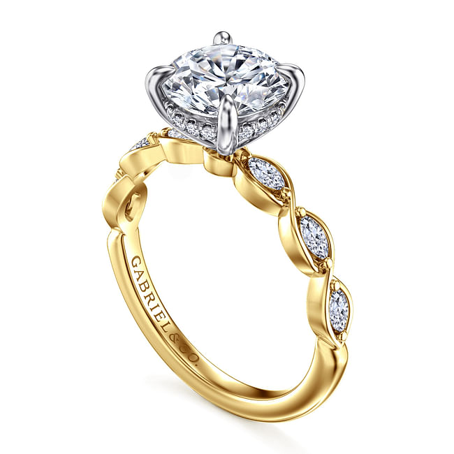Gabriel & Co. Claudia 14K White and Yellow Gold Round Diamond Engagement Ring - NAGI