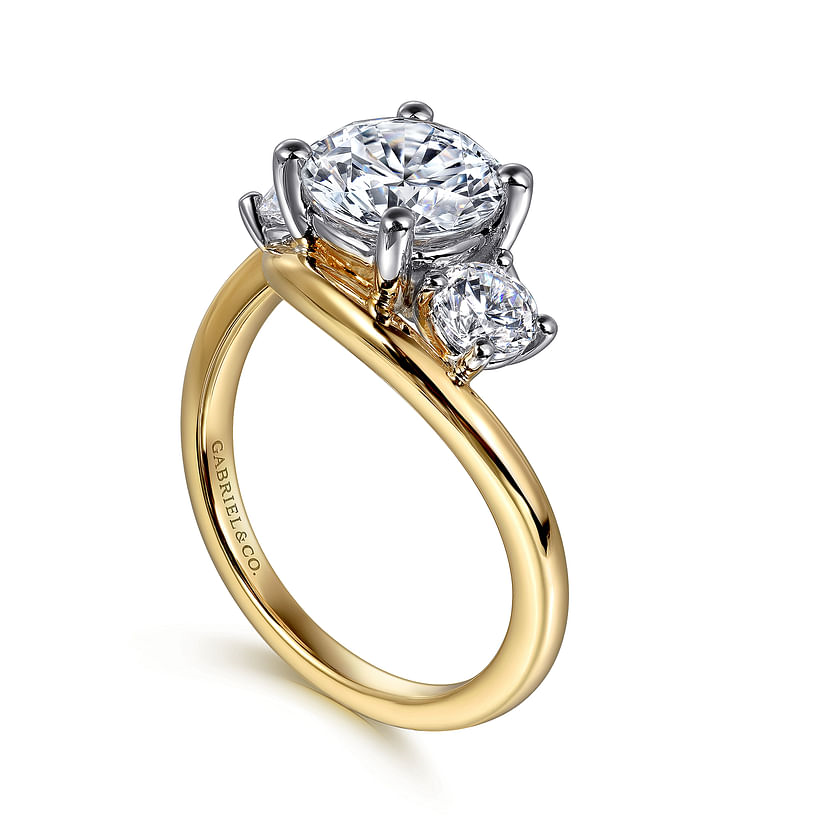 Gabriel & Co. Elin 14K White GoldYellow Gold Round Three Stone Diamond Engagement Ring - NAGI