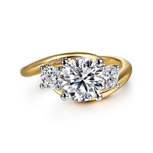 Gabriel & Co. Elin 14K White GoldYellow Gold Round Three Stone Diamond Engagement Ring - NAGI