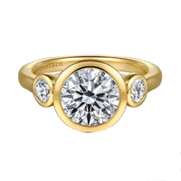 Gabriel & Co. Henley 14K Yellow Gold Round 3 Stone Bezel Set Diamond Engagement Ring