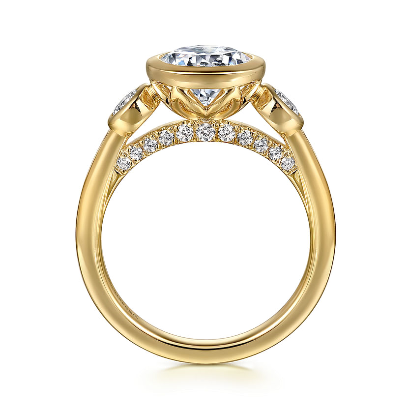 Gabriel & Co. Henley 14K Yellow Gold Round 3 Stone Bezel Set Diamond Engagement Ring